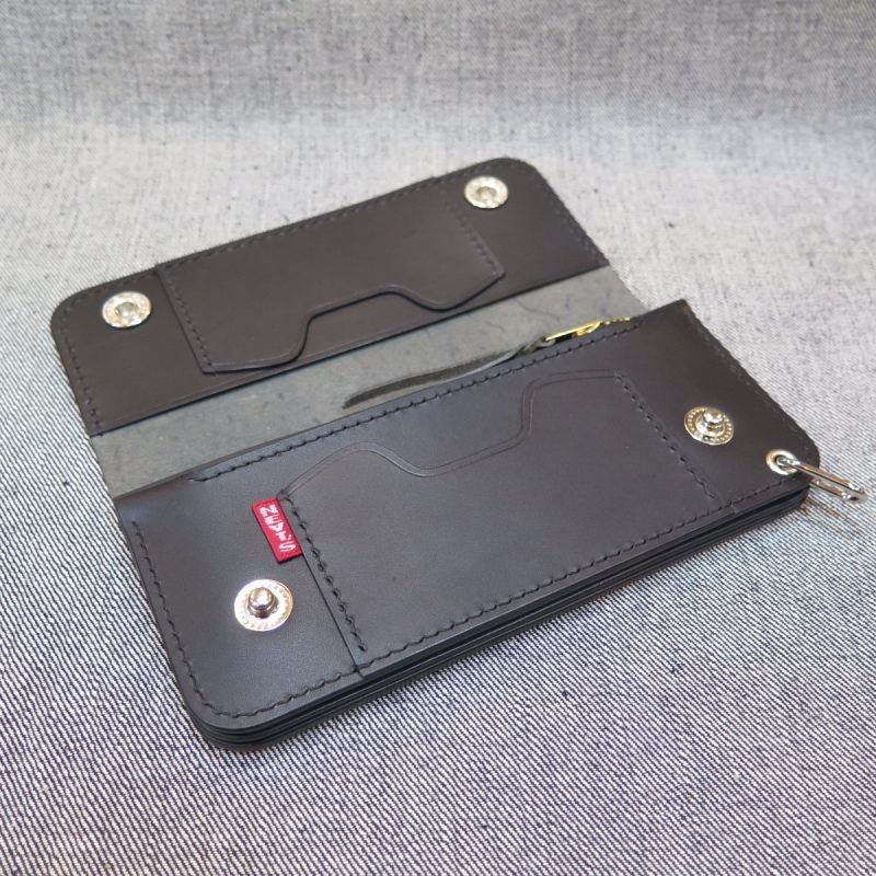 画像3: 【motorcycle wallet】 総手縫い ロングウォレット ブラック/ナチュラル 右利き/左利き 日本製【送料無料】  (3)
