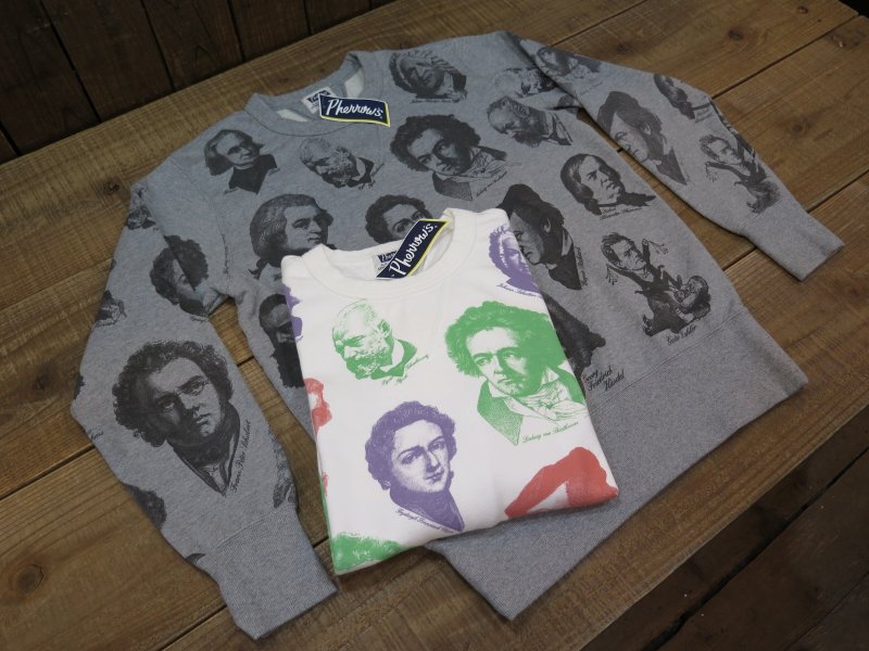 画像1: 【フェローズ】  両V 音楽家/総プリント スウェットシャツ/ビンテージ   Pherrow's 24W-CHARISMA   日本製【送料無料】 (1)