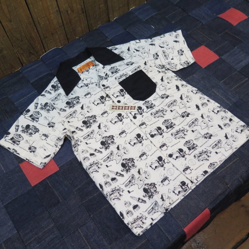 画像1: 【SALE セール商品】 【サムライモータークラブ】  パーツ柄 半袖オープンシャツ  SAMURAI MOTOR CLUB SMWS18-JP  日本製【送料無料】 (1)