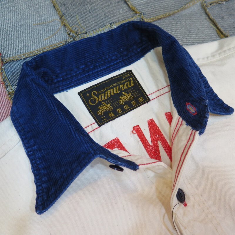 画像4: 【サムライ】   ナチュラルデニム 刺繍シャツジャケット   SAMURAI二輪車倶楽部   日本製【日本国内送料無料】  【WORLD WIDE SHIPPING】 【SALE】 【SAMURAI】 Natural Denim Embroidered Shirt Jacket SAMURAI Motorcycle Club Made in Japan (4)