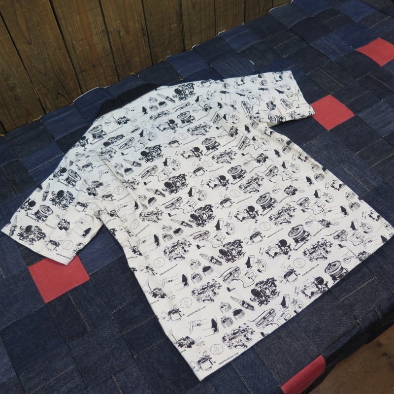 画像2: 【サムライモータークラブ】  パーツ柄 半袖オープンシャツ  SAMURAI MOTOR CLUB SMWS18-JP  日本製【日本国内送料無料】  【WORLD WIDE SHIPPING】 【SALE】 【Samurai Motor Club】 Parts Pattern Short Sleeve Open Shirt SAMURAI MOTOR CLUB SMWS18-JP Made in Japan (2)