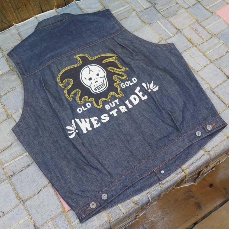 画像7: 【ウエストライド】   ゴーストベスト   ナチュラル/インディゴ チェーン刺繍   WEST RIDE 日本製【送料無料】 (7)
