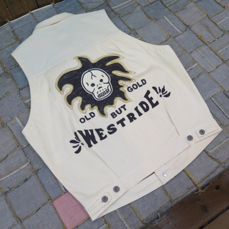 画像2: 【ウエストライド】   ゴーストベスト   ナチュラル/インディゴ チェーン刺繍   WEST RIDE 日本製【送料無料】 (2)