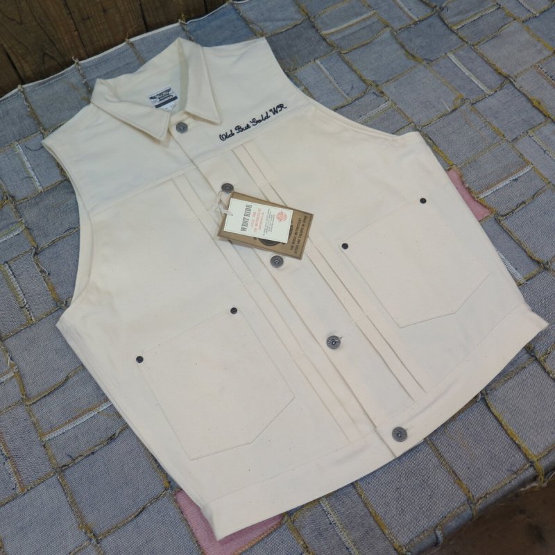 画像3: 【ウエストライド】   ゴーストベスト   ナチュラル/インディゴ チェーン刺繍   WEST RIDE 日本製【送料無料】 (3)