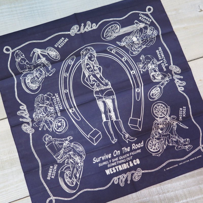 画像1: 【送料無料】  【ウエストライド】   モーターサイクル プリント バンダナ    WESTRIDE SUVIVE BANDANA   日本製  (1)