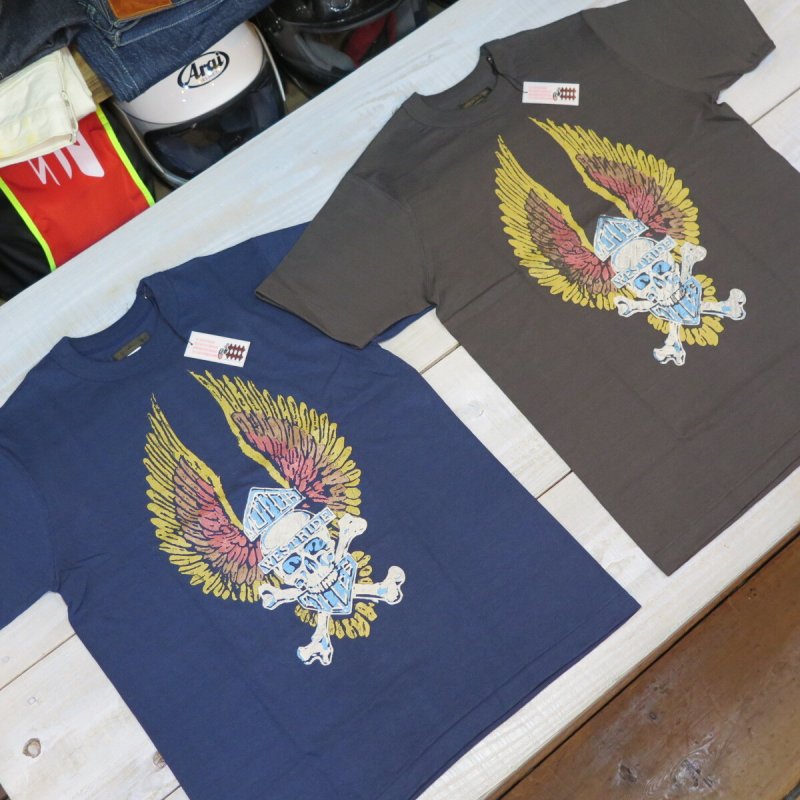 画像1: 【ウエストライド】  バイカー BAR&SHIELD ビンテージボディ   半袖プリントTシャツ   WEST RIDE V.PT.TEE.26-05   日本製【送料無料】 (1)