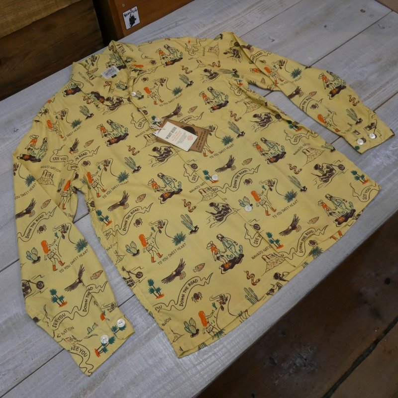 画像1: 【ウエストライド】   スーベニール バイカー 総プリント長袖レーヨンシャツ   WEST RIDE 日本製【送料無料】 (1)