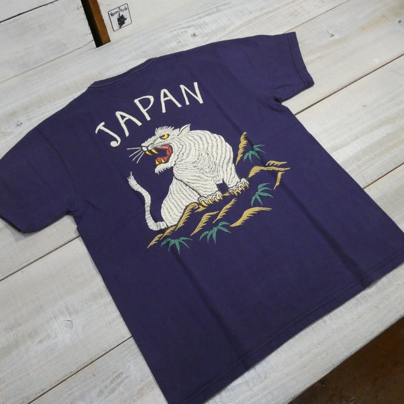画像1: 【フラットヘッド】   ビンテージスカジャンパターン   白虎ホワイトタイガー プリントTシャツ   THE FLAT HEAD  日本製【送料無料】 (1)
